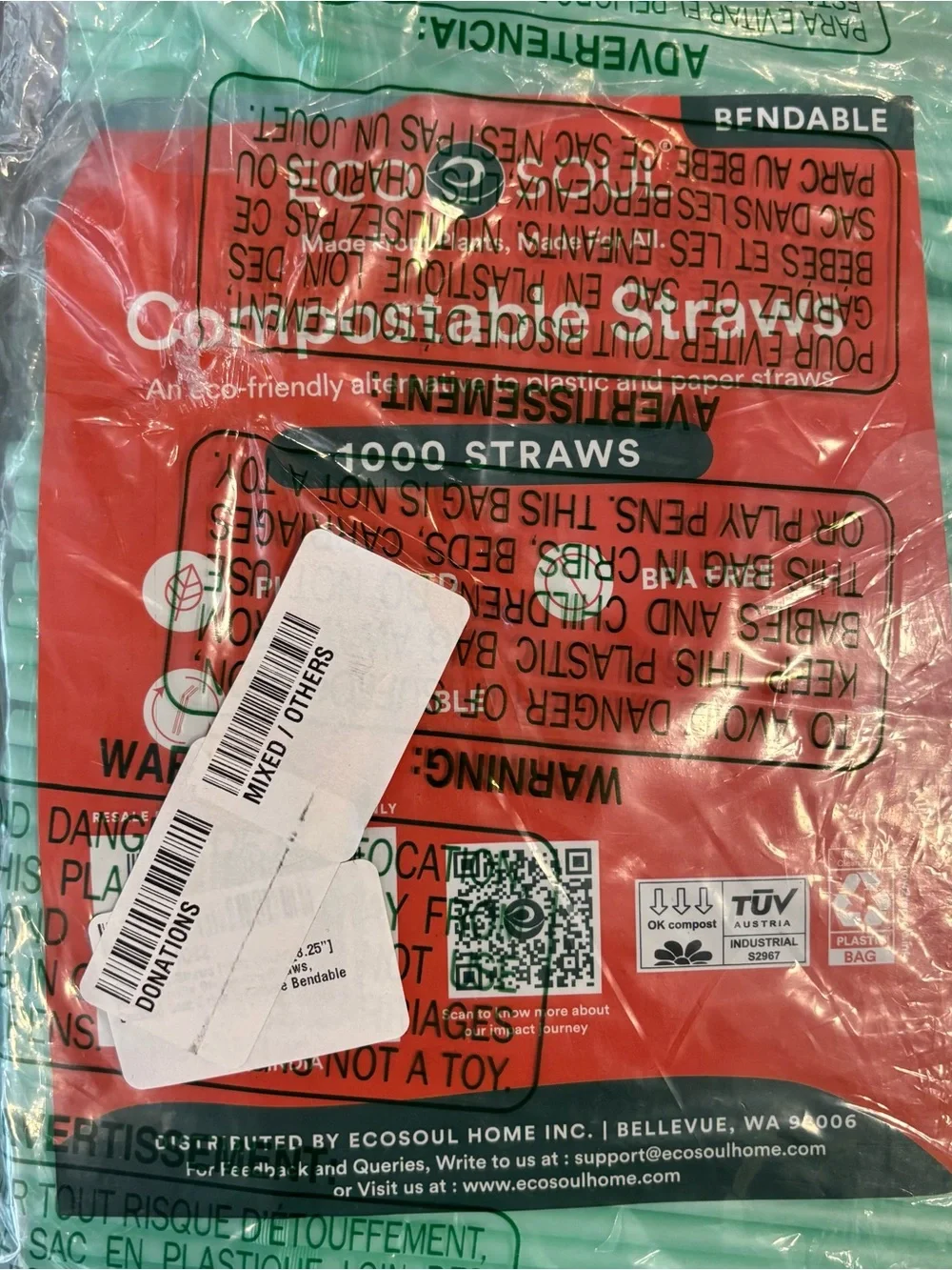 ECO SOUL Compostable Mint Green Bendable Straws - Pack of 1000 - NEW